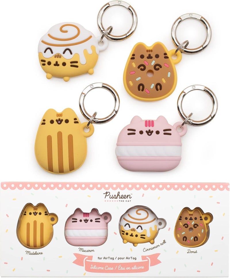 iFace x Pusheen Café Series Silicone Protective Cover [ Compatible with Apple AirTag][Cute Character Case] [Carabiner Keychain Clip Included] - Set of 4 in Gift Box - Image 1